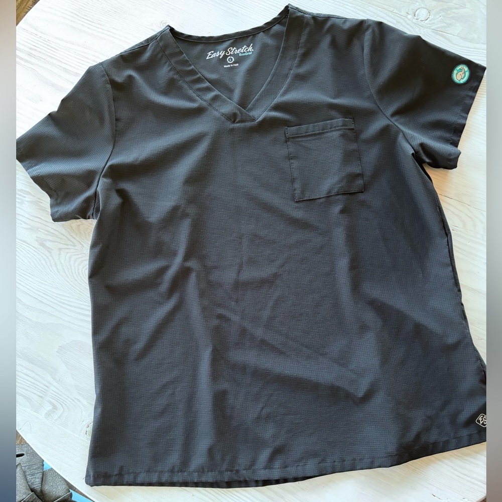 Easy Stretch Eco Grid Black V-Neck Scrub Top Size Large